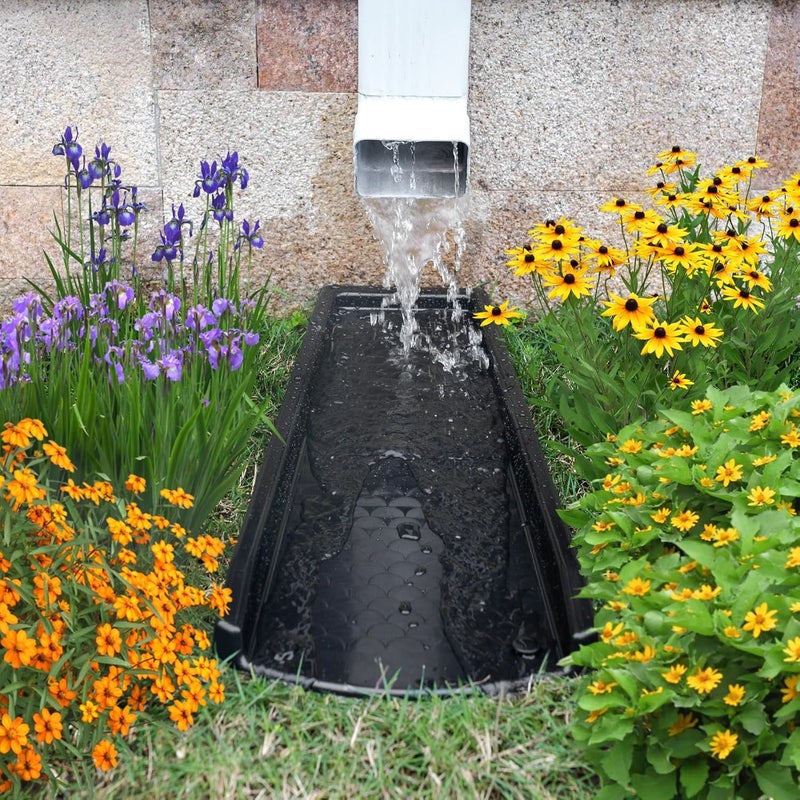 Ogutter Splash Blocks for Gutters Downspouts, 24" Downspout Extensions for Rain Water Drainage, Thickened Gutter Splash Guard with Fixing Piles(2 Pack, Black) - Image 5